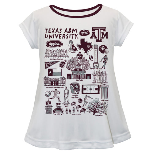 Texas A&M Aggies Hand Sketched Vive La Fete Impressions Artwork White Short Sleeve Top