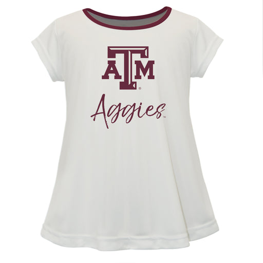 Texas A&M Aggies Vive La Fete Girls Game Day Short Sleeve White Top with School Logo and Name