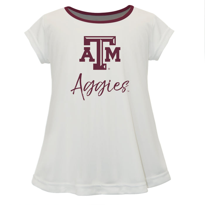 Texas A&M Aggies Vive La Fete Girls Game Day Short Sleeve White Top with School Logo and Name