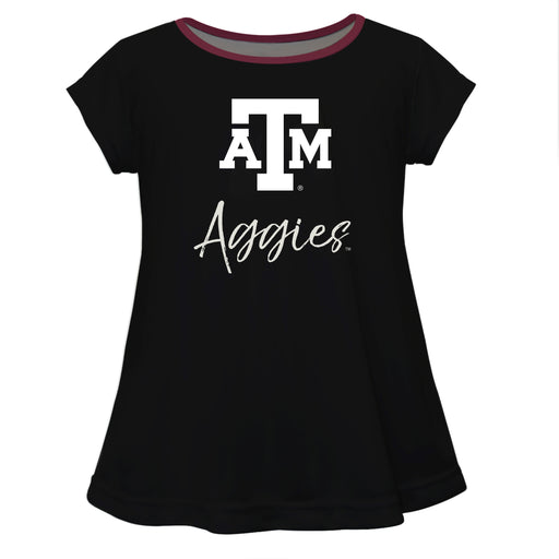 Texas A&M Aggies Vive La Fete Girls Game Day Short Sleeve Black Top with School Logo and Name