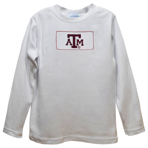 Texas AM Aggies Smocked White Knit Long Sleeve Boys Tee Shirt