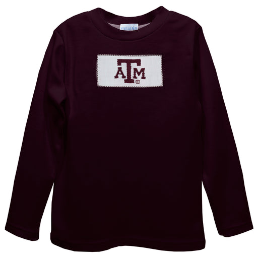 Texas AM Aggies Smocked Maroon Knit Long Sleeve Boys Tee Shirt