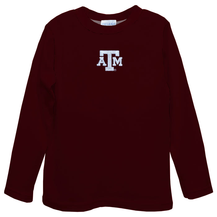 Texas AM Aggies Embroidered Maroon Long Sleeve Boys Tee Shirt