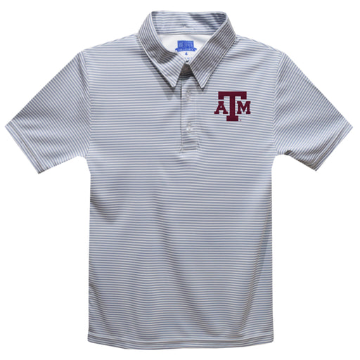 Texas A&M Aggies Embroidered Gray Stripes Short Sleeve Polo Box Shirt