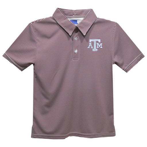 Texas AM Aggies Embroidered Maroon Stripes Short Sleeve Polo Box Shirt