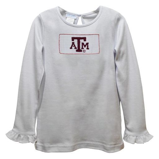 Texas AM Aggies Smocked White Knit Long Sleeve Girls Blouse