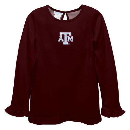 Texas AM Aggies Embroidered Maroon Knit Long Sleeve Girls Blouse
