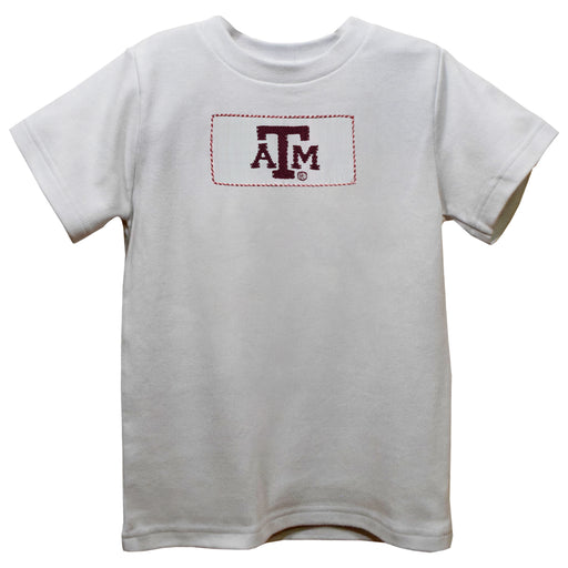 Texas AM Aggies Smocked White Knit Short Sleeve Boys Tee Shirt