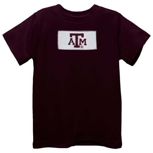 Texas A&M Aggies Smocked Maroon Knit Short Sleeve Boys Tee Shirt