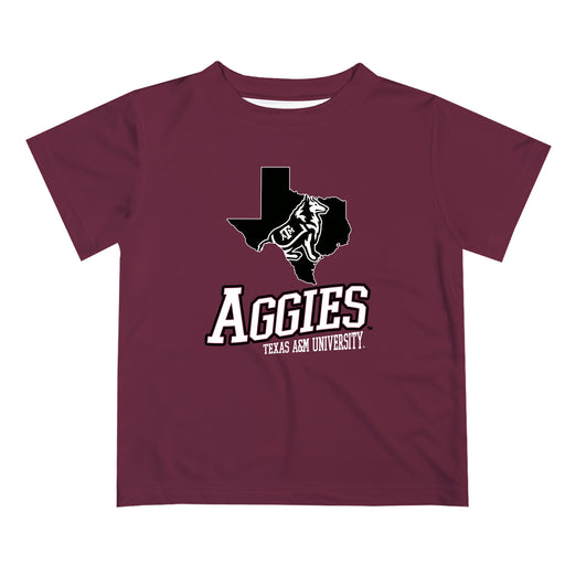 Texas A&M Aggies Vive La Fete State Map Maroon Short Sleeve Tee Shirt