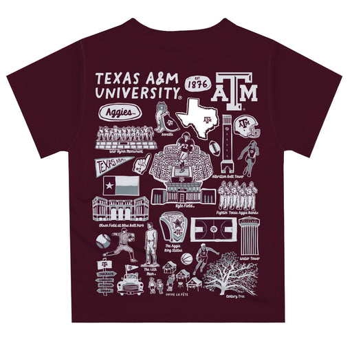 Texas A&M Aggies Hand Sketched Vive La Fete Impressions Artwork Boys Maroon Short Sleeve Tee Shirt - Vive La Fête - Online Apparel Store