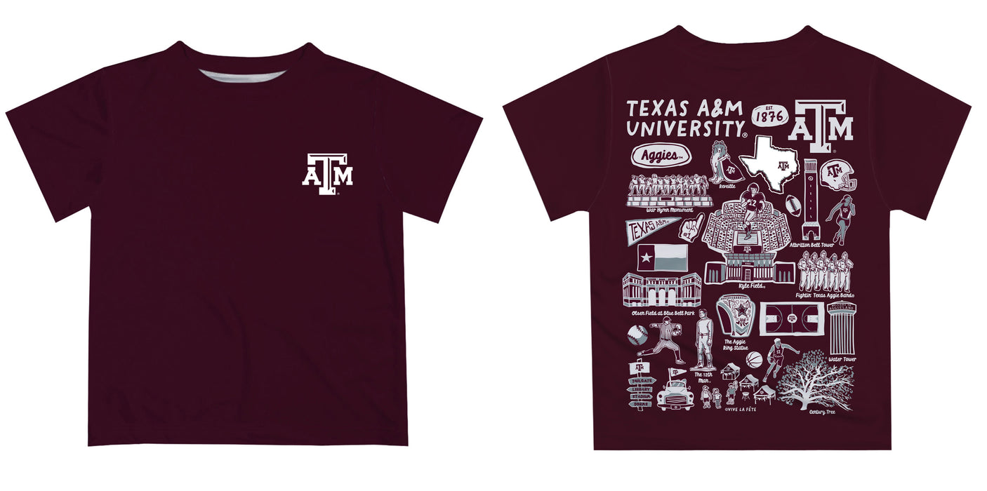 Texas A&M Aggies Hand Sketched Vive La Fete Impressions Artwork Boys Maroon Short Sleeve Tee Shirt - Vive La Fête - Online Apparel Store