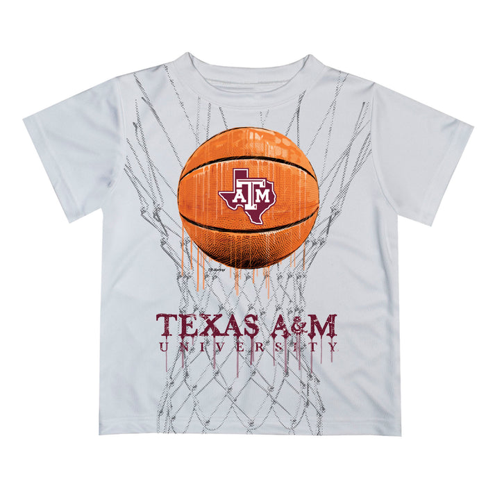 Texas A&M Aggies Original Dripping Basketball White T-Shirt by Vive La Fete