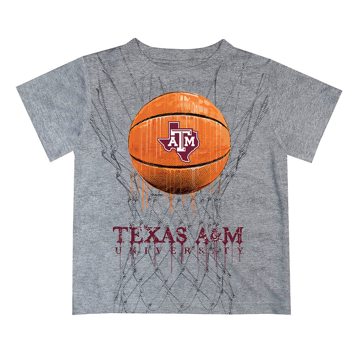 Texas A&M Aggies Original Dripping Basketball Heather Gray T-Shirt by Vive La Fete
