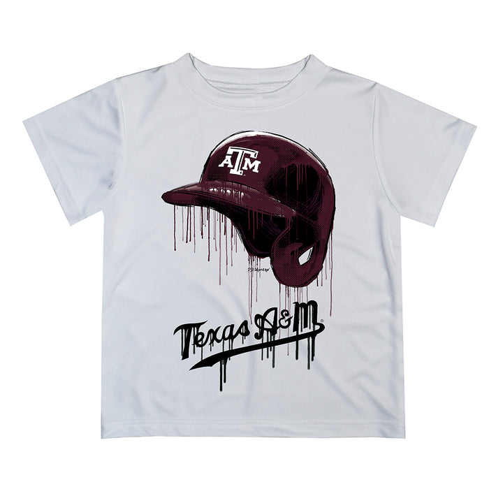 Texas A&M Aggies Original Dripping Baseball Helmet White T-Shirt by Vive La Fete