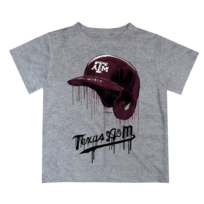 Texas A&M Aggies Original Dripping Baseball Helmet Heather Gray T-Shirt by Vive La Fete