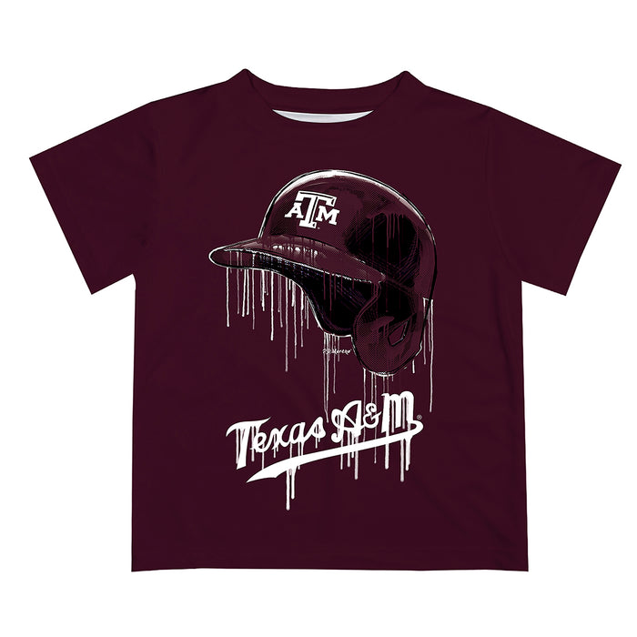 Texas A&M Aggies Original Dripping Baseball Helmet Maroon T-Shirt by Vive La Fete