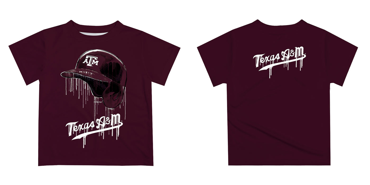 Texas A&M Aggies Original Dripping Baseball Helmet Maroon T-Shirt by Vive La Fete - Vive La Fête - Online Apparel Store