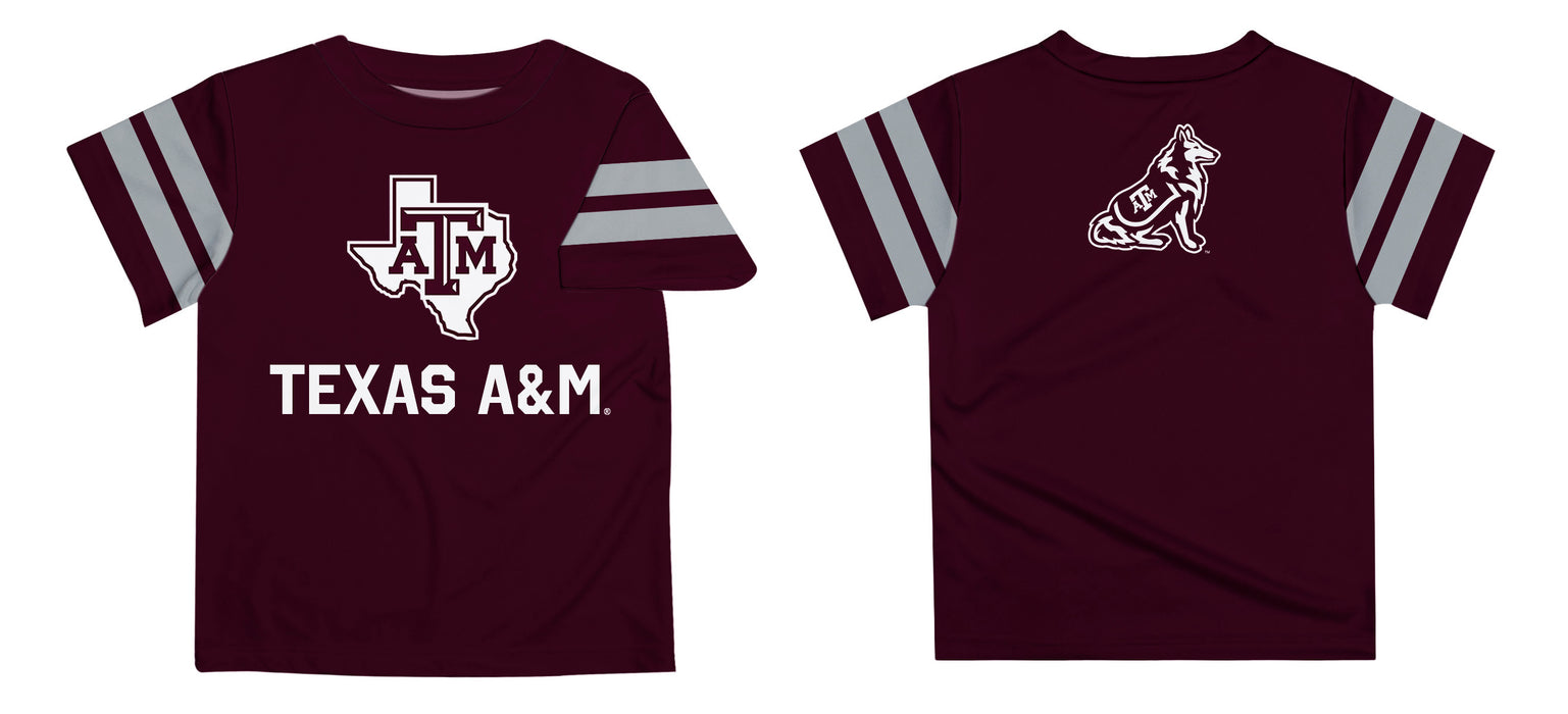 Texas A&M Aggies Vive La Fete Boys Game Day Maroon Short Sleeve Tee with Stripes on Sleeves - Vive La Fête - Online Apparel Store