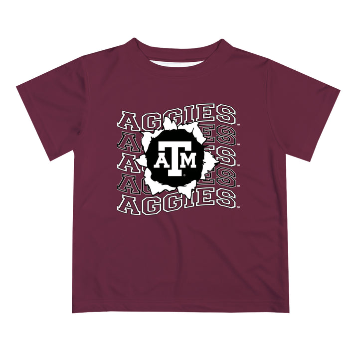 Texas A&M Aggies Vive La Fete  Maroon Art V1 Short Sleeve Tee Shirt