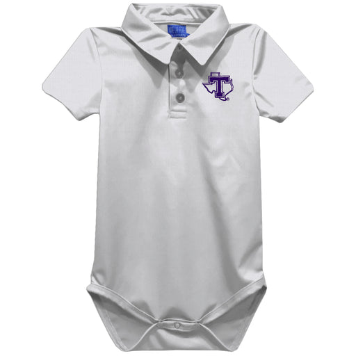 Tarleton State University Embroidered White Solid Knit Polo Onesie