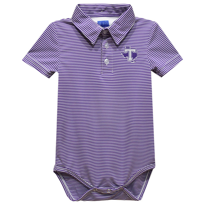 Tarleton State University Embroidered Purple Stripe Knit Boys Polo Bodysuit