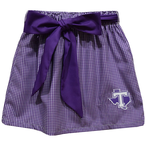 Tarleton State University Embroidered Purple Gingham Skirt With Sash