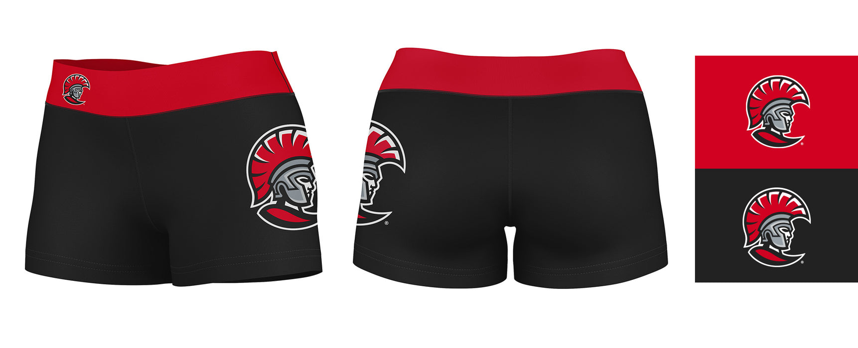 Tampa Spartans Vive La Fete Game Day Logo on Thigh & Waistband Black & Red Women Yoga Booty Workout Shorts 3.75 Inseam" - Vive La Fête - Online Apparel Store