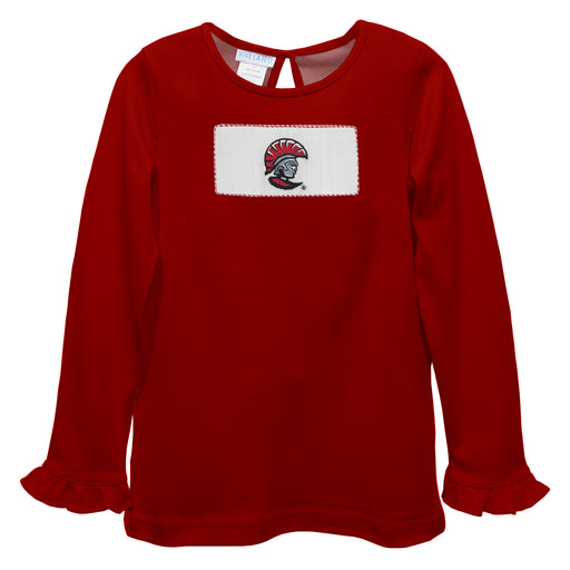 Tampa Spartans  Smocked Red  Knit Ruffle Long Sleeve Girls Tshirt