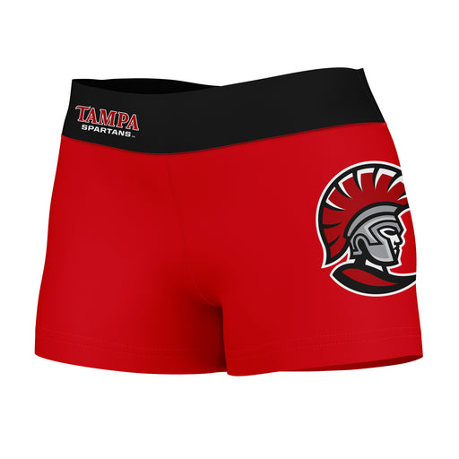 Tampa Spartans Vive La Fete Logo on Thigh & Waistband Red Black Women Yoga Booty Workout Shorts 3.75 Inseam