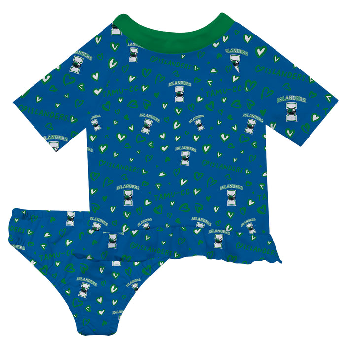 Texas A&M Corpus Christi Islanders TAMU-CC Vive La Fete All Over Logo Blue Long Sleeve Bikini Set