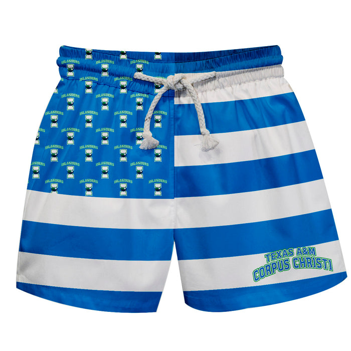 Texas A&M Corpus Christi Islanders Vive La Fete Game Day Blue White Flag Swimtrunks V1