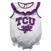 TCU Horned Frogs White Sleeveless Ruffle Onesie Logo Bodysuit by Vive La Fete