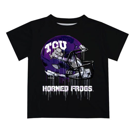 TCU Horned Frogs Original Dripping Football Helmet Black T-Shirt by Vive La Fete