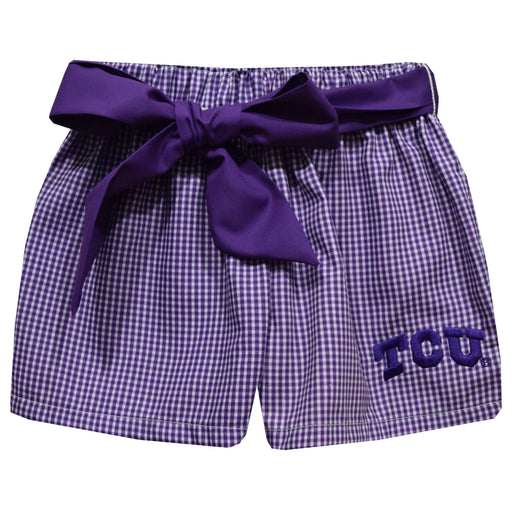 TCU Horned Frogs Embroidered Purple Gingham Girls Short With Sash