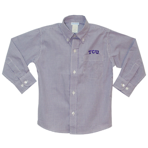 TCU Horned Frogs Embroidered Purple Gingham Long Sleeve Button Down Shirt