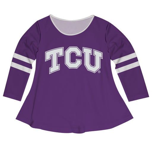 TCU Honed Frogs Big Logo Purple Stripes Long Sleeve Girls Laurie Top - Vive La Fête - Online Apparel Store