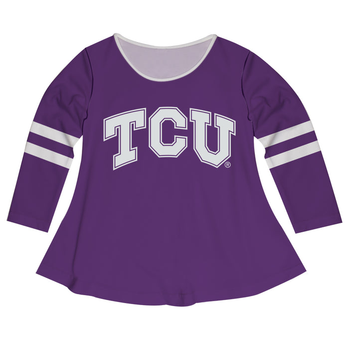 TCU Honed Frogs Big Logo Purple Stripes Long Sleeve Girls Laurie Top - Vive La Fête - Online Apparel Store