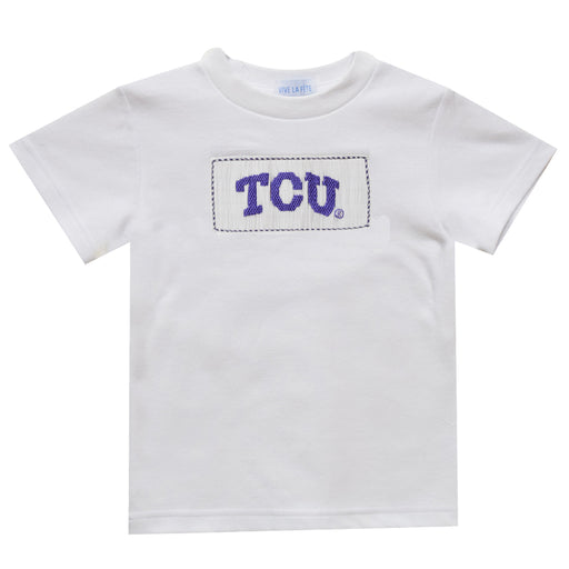 TCU Horned Frogs Smocked White Knit Short Sleeve Boys Tee Shirt