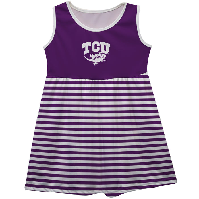 TCU Horned Frogs Purple and White Sleeveless Tank Dress with Stripes on Skirt by Vive La Fete
