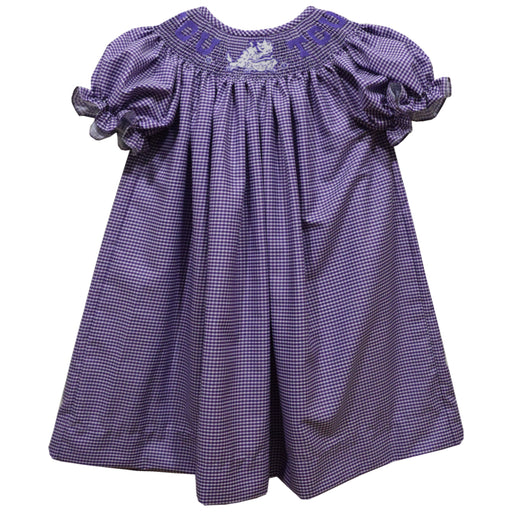 TCU Smocked Purple Gingham Short Sleeve Bishop - Vive La Fête - Online Apparel Store