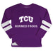 TCU Honed Frogs Stripes Purple Long Sleeve Fleece Sweatshirt Side Vents - Vive La Fête - Online Apparel Store