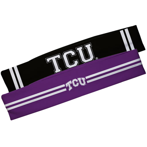 TCU Horned Frogs Vive La Fete Girls Women Game Day Set of 2 Stretch Headbands Headbands Logo Purple and Name Black