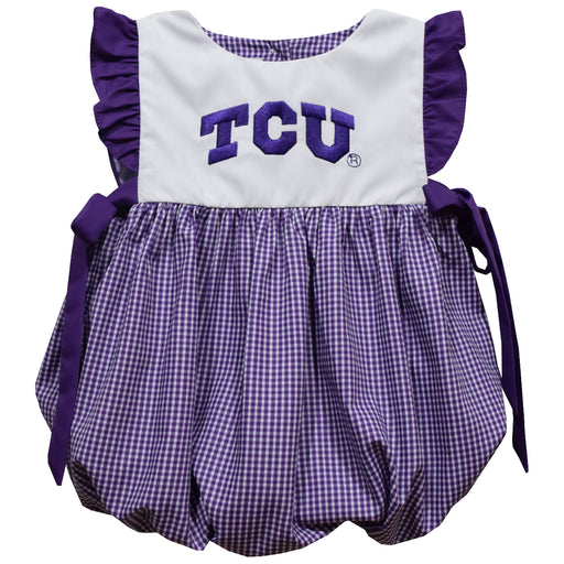 TCU Horned Frogs Embroidered Purple Gingham Girls Bubble
