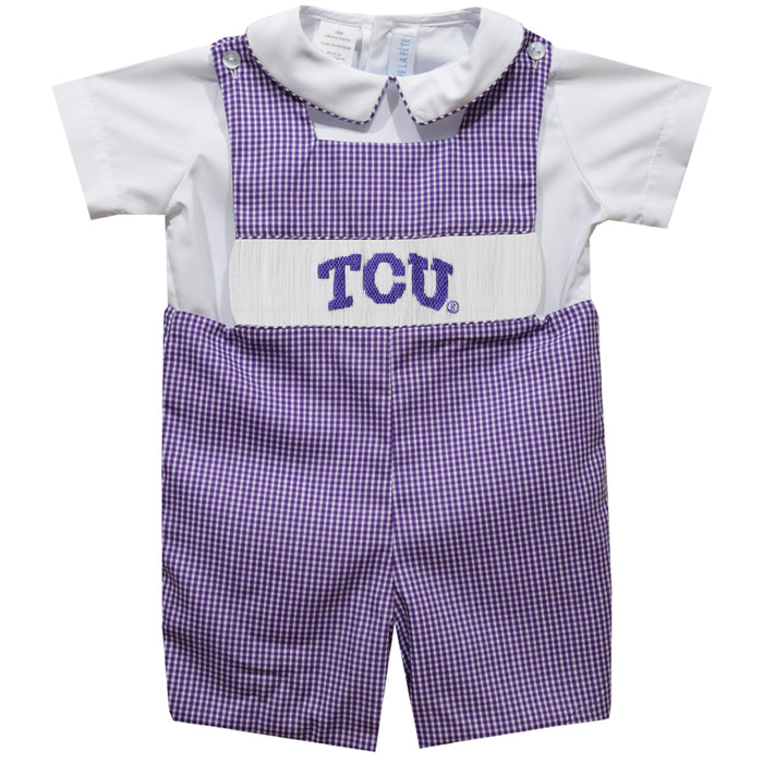 TCU Horned Frogs Smocked Purple Gingham Jon Jon And Short sleeve White Shirt