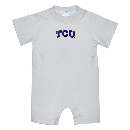 TCU Horned Frogs Embroidered White Knit Short Sleeve Boys Romper