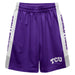 TCU Horned Frogs Vive La Fete Game Day Purple Stripes Boys Solid White Athletic Mesh Short