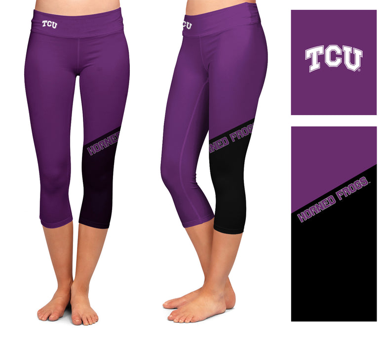 TCU Horned Frogs Vive La Fete Game Day Collegiate Leg Color Block Girls Purple Black Capri Leggings - Vive La Fête - Online Apparel Store