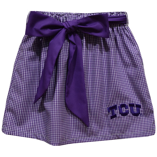 TCU Hornerd Frogs Embroidered Purple Gingham Skirt with Sash