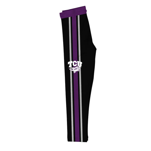 TCU Horned Frogs Vive La Fete Girls Game Day Black with Purple Stripes Leggings Tights